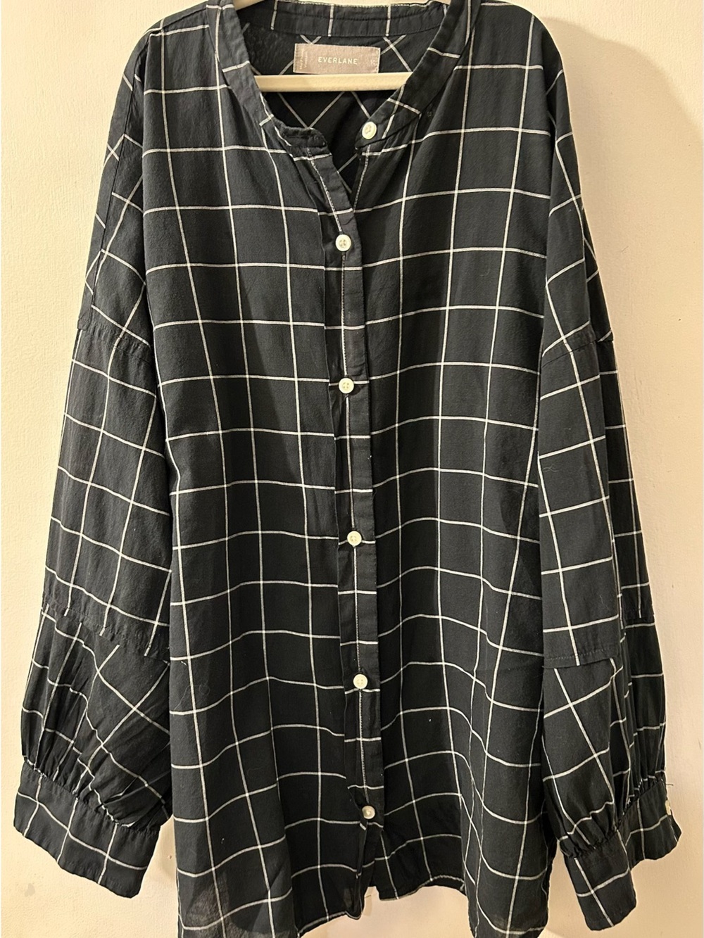 Everlane Black Windowpane Button Front Blouse